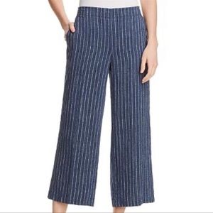 EILEEN FISHER Gray with White Striped Linen Wide-Leg Crop Pants Size XS